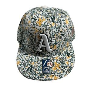 Vintage American Needle A's Hat Fitted 7 3/8 Oakland Logo Print MLB Athletics